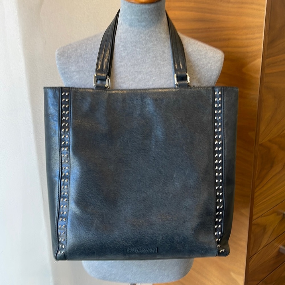 BCBG MAXAZRIA black distressed leather tote with silver studs